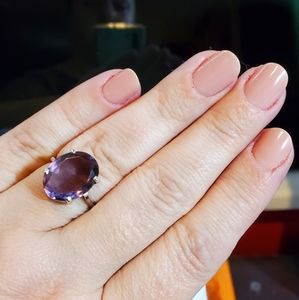 Faceted large oval amethyst ring, sterling silver